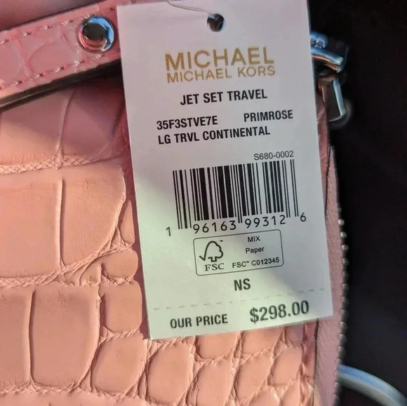 NWT Michael Kors Jet Set Travel Large Continental Wallet Embossed Primrose Pink - Picture 12 of 13